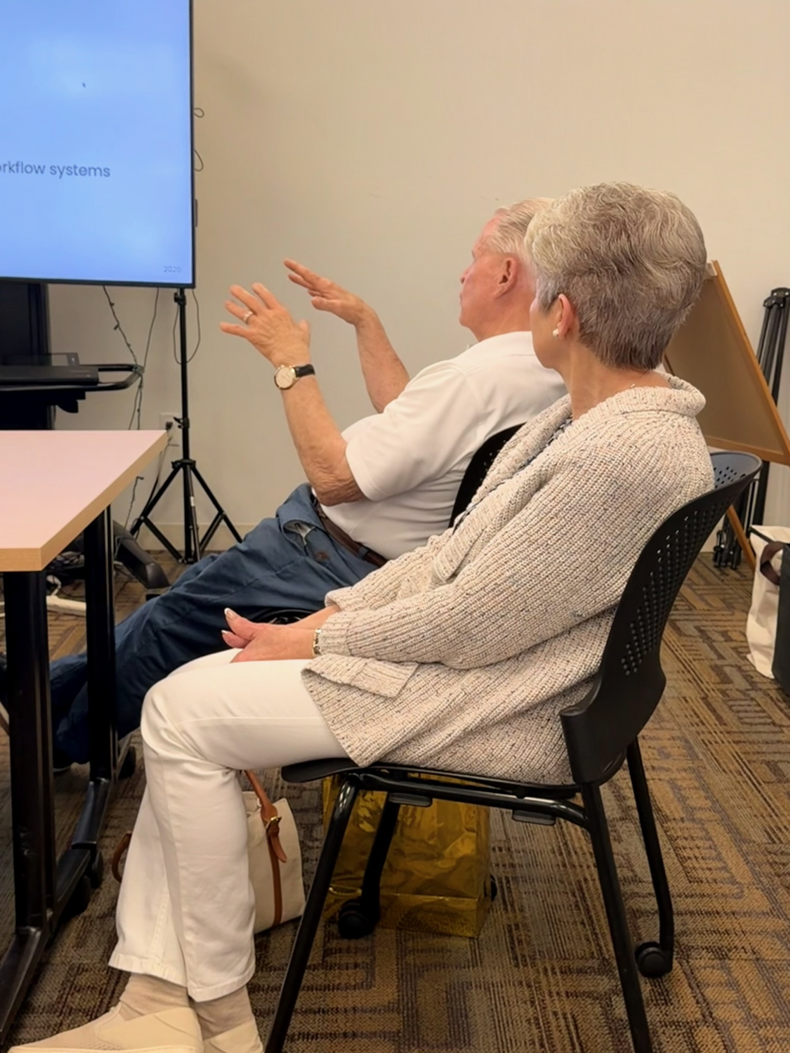 Ray Zinn and Sharon Rylander at a pitch session